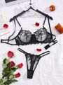 Ladies' Sexy Embroidered Mesh Lingerie Set (Valentine'S Day Style)