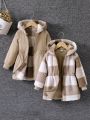 SHEIN Kids EVRYDAY Toddler Girls' Reversible Hooded Coat With Waist Tie, Made Of Plush Material, Keeping Warm And Comfortable, Casual And Simple Style