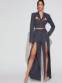 Storm Apparel Cut Out Crop Blazer & Split Pants Set