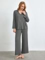 SHEIN Leisure Ladies' Solid Color Casual Homewear Set