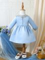 Comfortable, Cute And Stylish Baby Girls' Wedding Style Dress With Satin And Lace Splice, Casual Wear