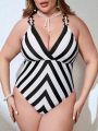 SHEIN Swim Chicsea Plus Size Colorblock Striped One-Piece Swimsuit