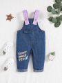 SHEIN Baby Girls' Rainbow Printed Denim Loose Fit Romper With Buttons