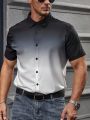 Extended Sizes Men Plus Ombre Button Up Shirt