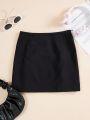 SHEIN Qutie Women's Solid Color Straight Skirt With Bow Decoration