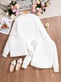 Girls' (little) Stand Collar Long Sleeve Blouse With Ruffle Detail