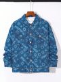 SHEIN Kids Cooltwn Boys' Casual Denim Print Button-Front Jacket