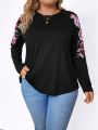 SHEIN LUNE Women's Plus Size Floral Printed Batwing Sleeve T-shirt