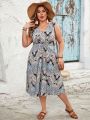 SHEIN Swim BohoFeel Plus Size Women's Sleeveless Cover Up Dress With Paisley Print