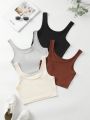 SHEIN Essnce Women's Solid Color Tank Tops, 4pcs/set