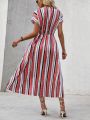 Women'S Striped Color Block Batwing Sleeve Dress
