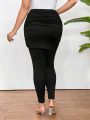 Women's Plus Size Elastic Waist Pleated 2 In 1 Leggings