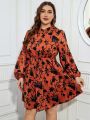 SHEIN LUNE Plus Size Flower Pattern Lantern Sleeve Dress