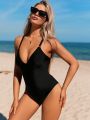 SHEIN Swim BAE Women's Backless One Piece Swimsuit With Circular Rings