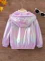 Young Girl Holographic Teddy Lined Hooded Jacket Without Sweater