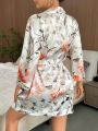 Women's Floral Print Belted Robe