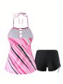 SHEIN Swim Classy Ladies' Striped Halterneck Bikini Set