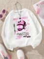 Tween Girl Cartoon & Japanese Letter Graphic Pullover