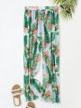 SHEIN Swim Vcay Women'S Plant Print Kimono Cardigan With Long Pants