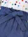 Baby Girls' Polka Dot Print Bubble Short Sleeve Top And Paper Bag Waist Shorts Set