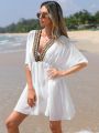 SHEIN Swim BohoFeel Contrast Tape Batwing Sleeve Cover Up Dress