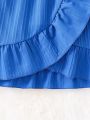 SHEIN Kids SUNSHNE Girls' Blue Crossed Wrap Round Collar Dress