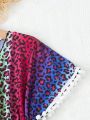 Teen Girl Colorblocked Leopard Print Cover-Up Shirt