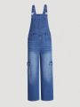 Teen Girls' Washed Cargo Denim Overalls