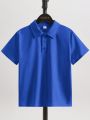 SHEIN Tween Boys' Casual Comfort Solid Color Button Half Placket Polo Shirt