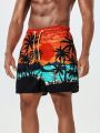 Men's Coconut Tree Print Drawstring Beach Shorts