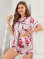 Silk-Like Floral Printed Pajama Set