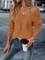 SHEIN LUNE Solid V Neck Drop Shoulder Sweater