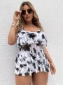 SHEIN Swim Vcay Plus Tie Dye Semi-Sheer Mesh Tankini Set Ruffle Hem Swim Cami Dress & High Waisted Bottom 2 Piece Separate Bathing Suit