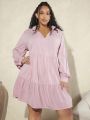 SHEIN CURVE+ Plus Size Women's Pink Ruffle Hem Dress