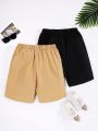 SHEIN Two-Piece Set Of Casual Loose Solid Color Woven Shorts For Boys And Teenagers
