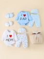 SHEIN Newborn Baby Boy Gift Set With Multiple Items, Including Slogan & Star Printed Bodysuits, In Gift Box