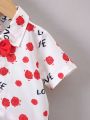 Baby Boys' Letter & Floral Printed Short Sleeve Shirt + Casual Shorts Two-Piece Set