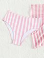 3pcs/Set Cute Striped Bikini Swimwear Set For Tween Girls