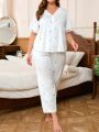 Women'S Plus Size Patchwork Embroidery Mesh Pajama Set