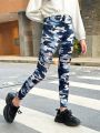 SHEIN Kids EVRYDAY Girls' Camouflage Hollow Out Leggings