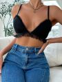 Contrast Mesh Ruffle Trim Bralette