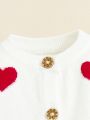 SHEIN Baby's Casual Loose Fit Long Sleeve Button Down Round Neck Knitted Cardigan With Heart Pattern