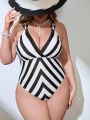 SHEIN Swim Chicsea Plus Size Colorblock Striped One-Piece Swimsuit