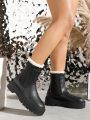 Styleloop Women's Elastic Decorated Ankle Boots With Thick Pu Sole, Black Chelsea Style