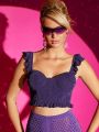 Hype Rose Ruffle Trim Bustier Glitter Crop Top