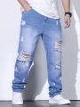 Manfinity Men Plus Ripped Frayed Straight Leg Jeans