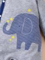SHEIN Baby Boy Elephant Print Contrast Binding Jumpsuit & Hat