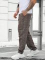 Men Plaid Drawstring Waist Pants