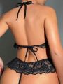 Classic Sexy Butterfly Bow Decor Hollow Out Detail Lace Sexy Lingerie Set
