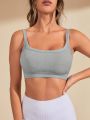 Yoga Basic Solid Ribbed Knit Sports Tank Top